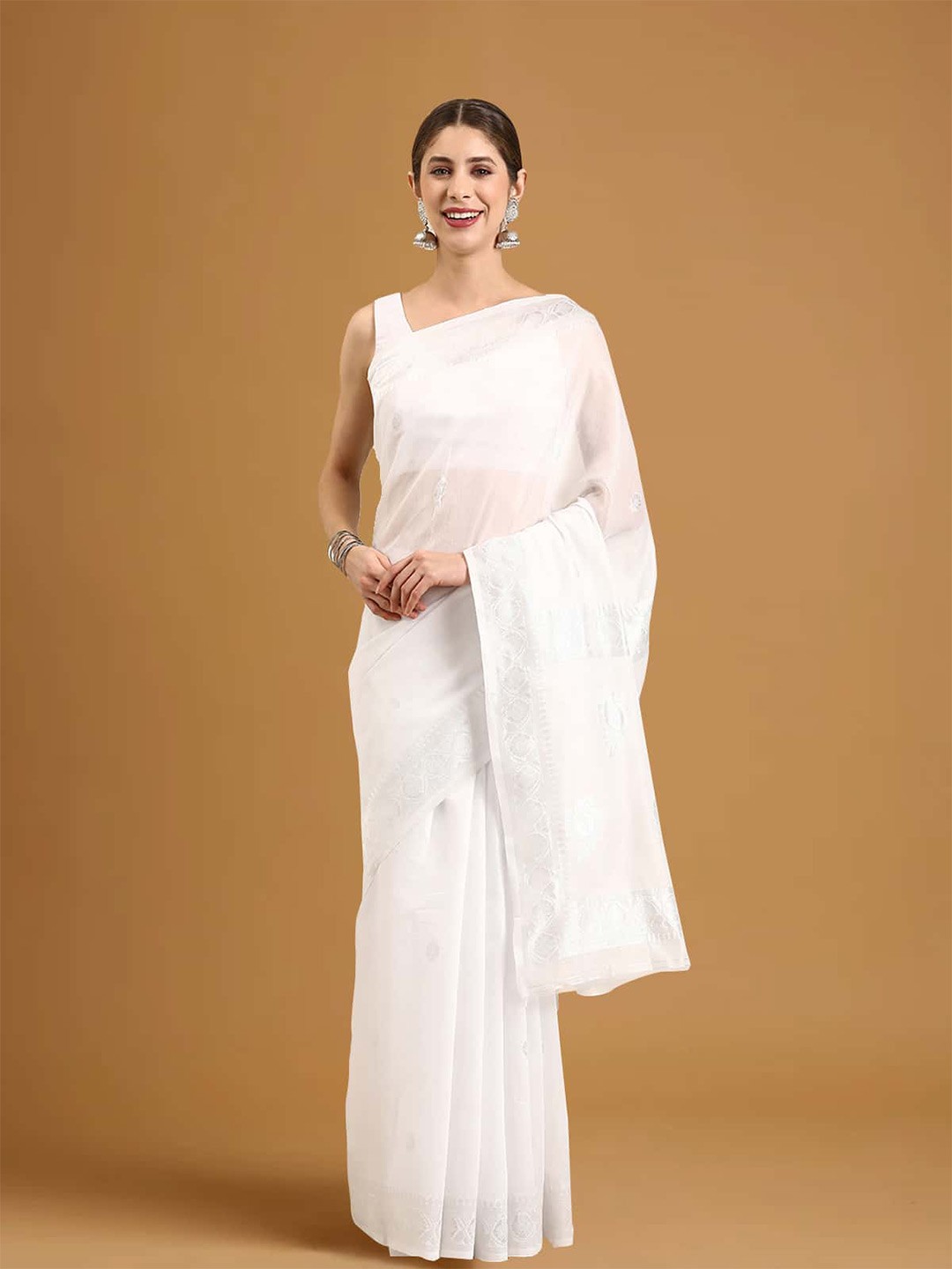 

Stylefables Paisley Woven Design Pure Crepe Saree, White