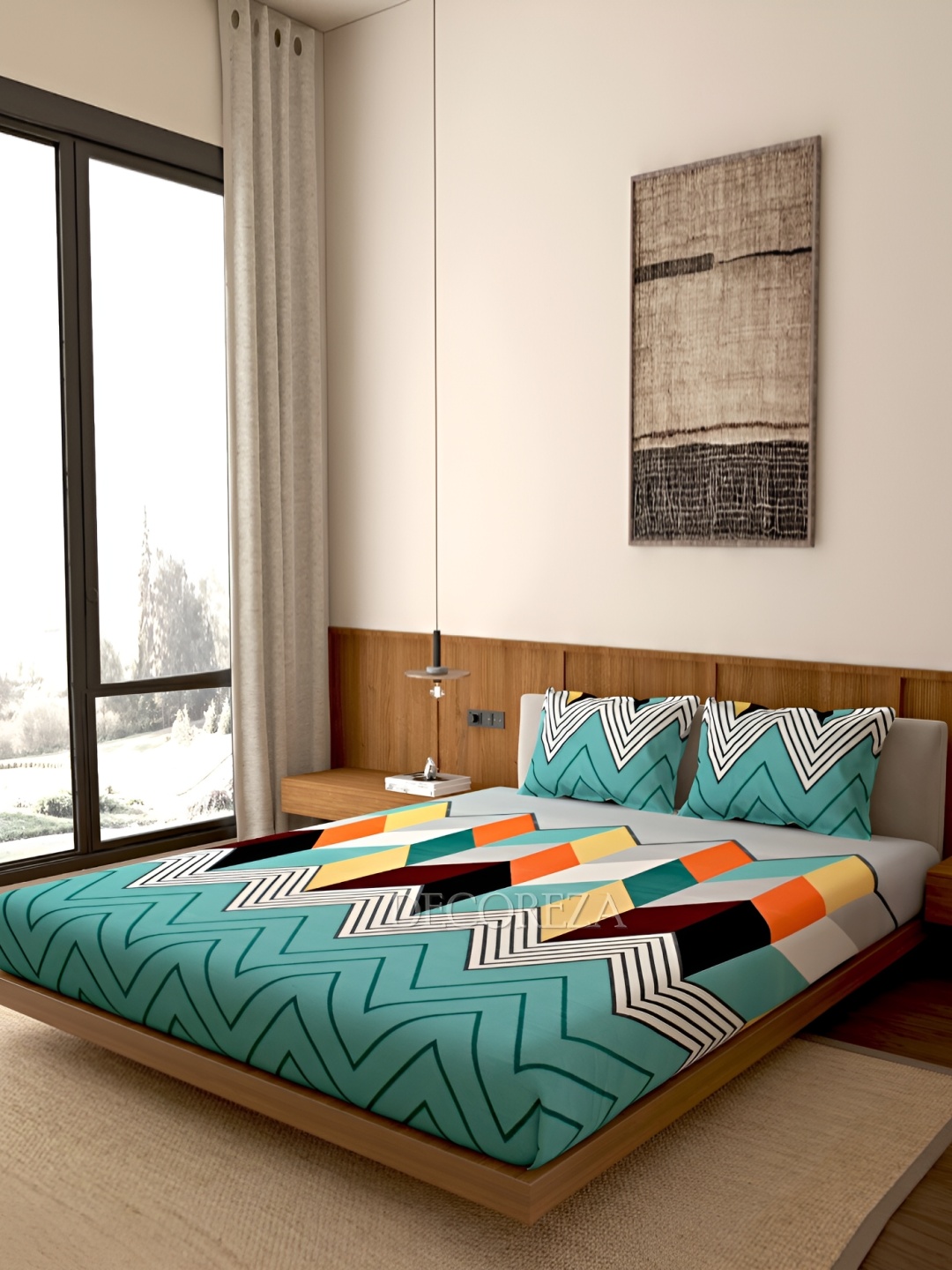 

DECOREZA Blue & Orange 260 TC Queen Bedsheet with 2 Pillow Covers