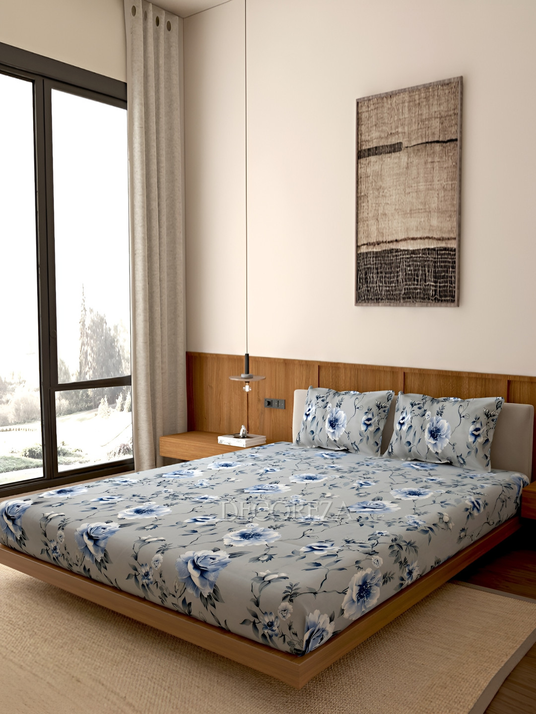 

DECOREZA Grey & White Floral 260 TC Queen Bedsheet with 2 Pillow Covers