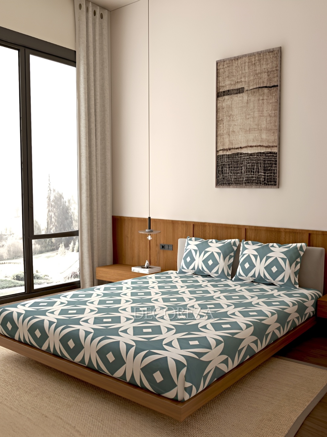 

DECOREZA Grey Geometric 260 TC Queen Bedsheet with 2 Pillow Covers