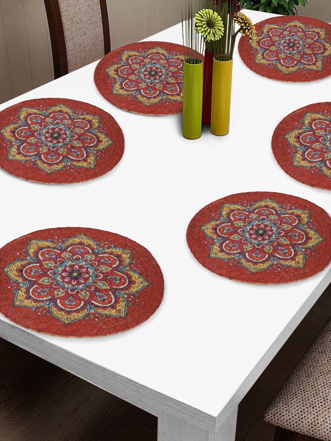 

FABINALIV Red & Blue 6 Pcs Printed Table Placemats