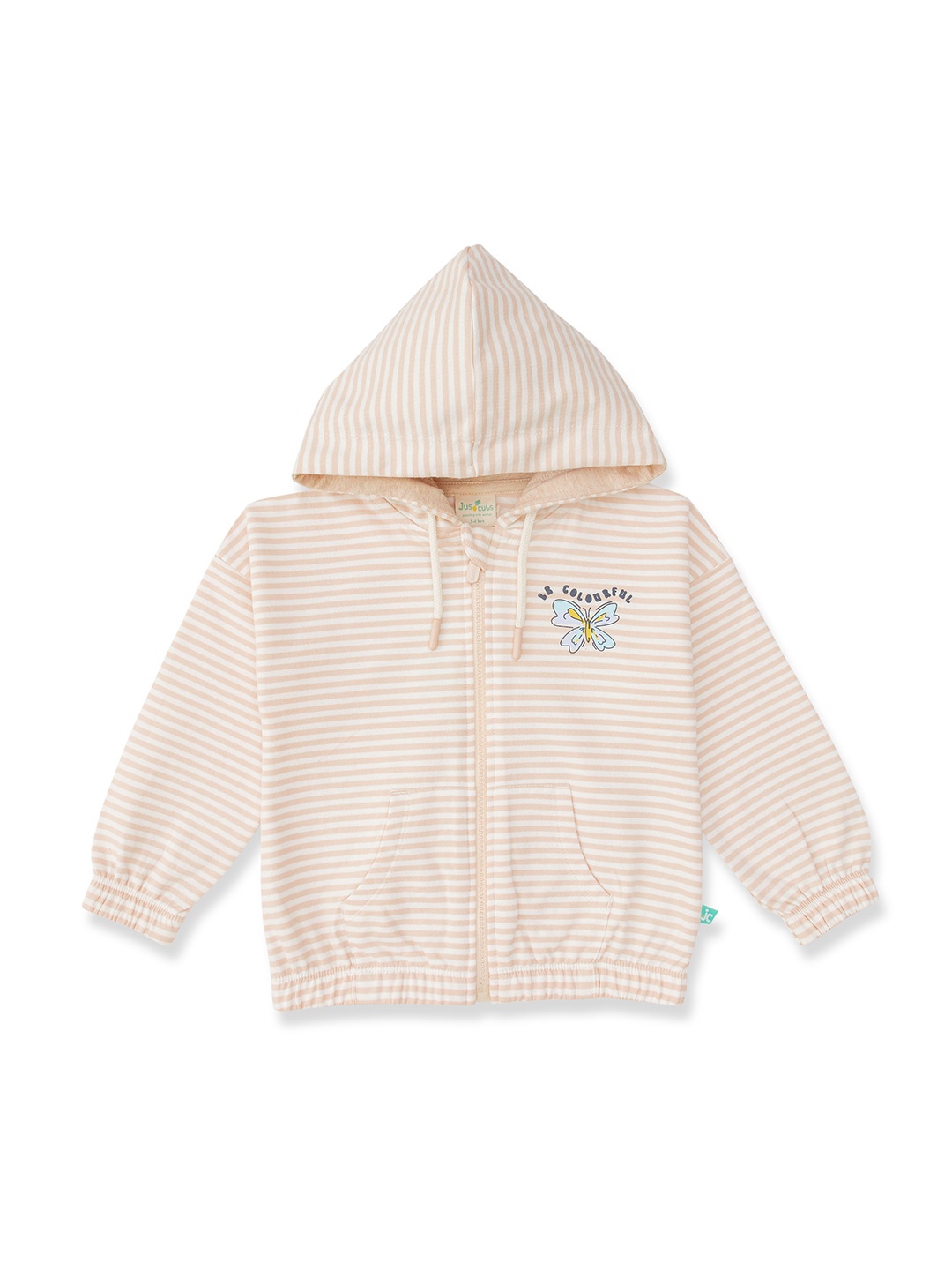 

JusCubs Girls Striped Hooded Cotton Front Open Sweatshirt, Off white