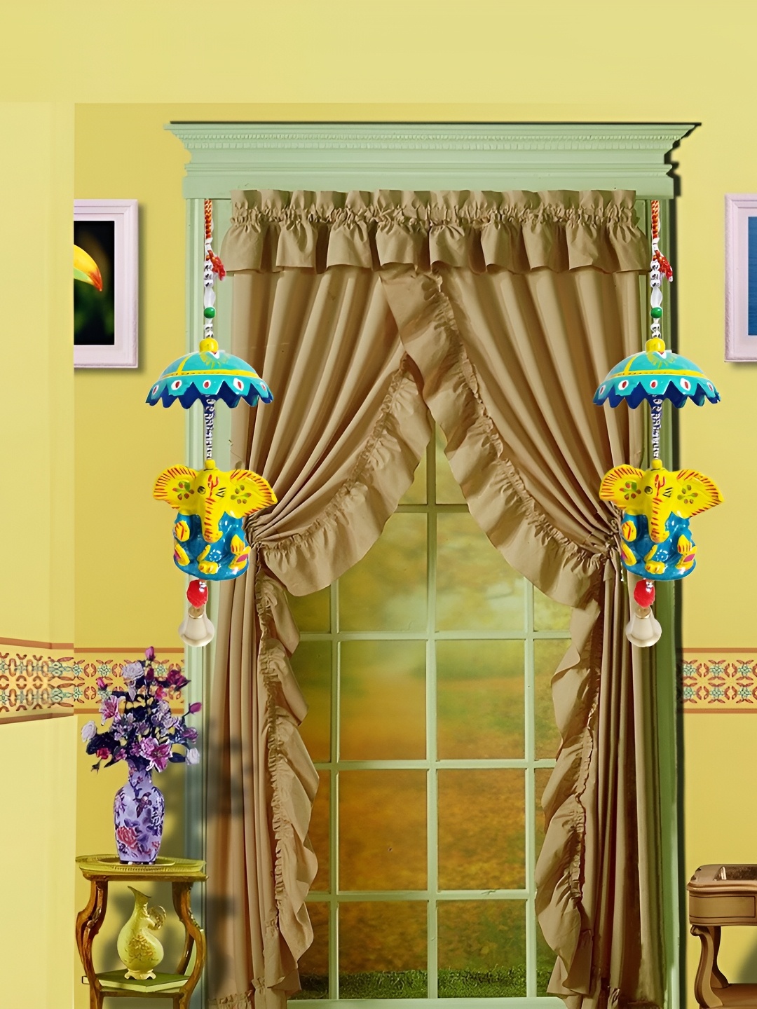 

Aawiclo Blue & Yellow 2 Pieces Umbrella Ganesha Door Hanging