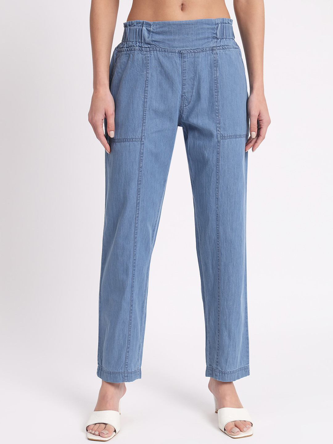

AngelFab Women Relaxed Straight Leg Fit High-Rise Denim Trousers, Blue