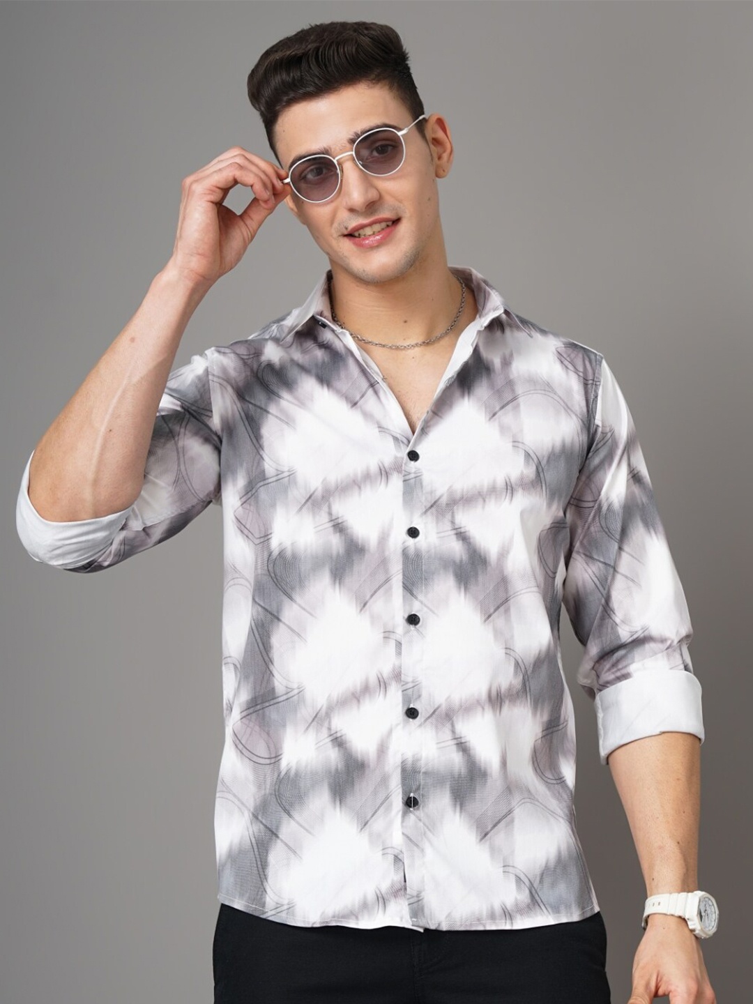 

PAUL STREET Smart Slim Fit Abstract Printed Casual Shirt, White