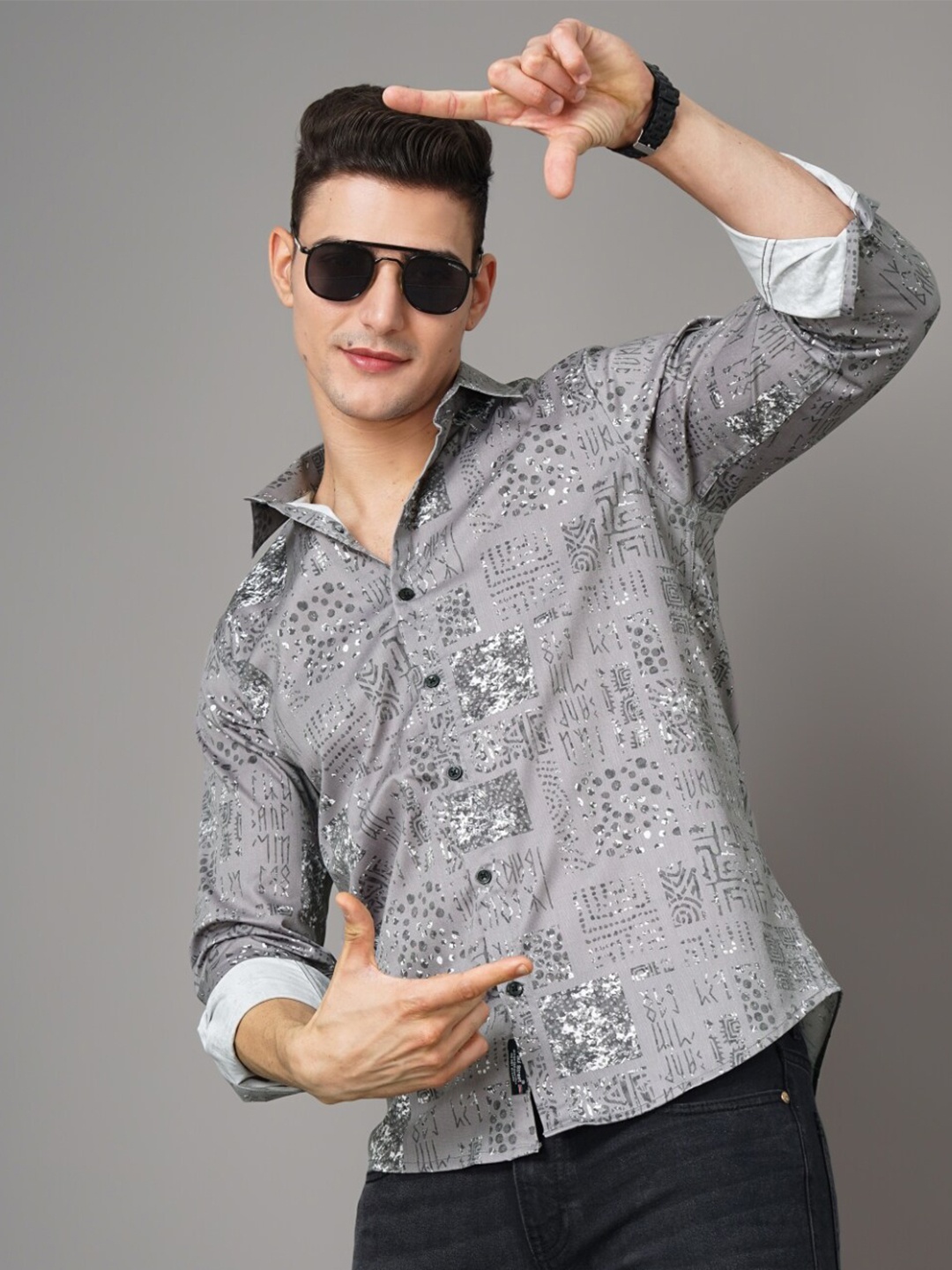 

PAUL STREET Smart Slim Fit Abstract Printed Casual Shirt, Grey