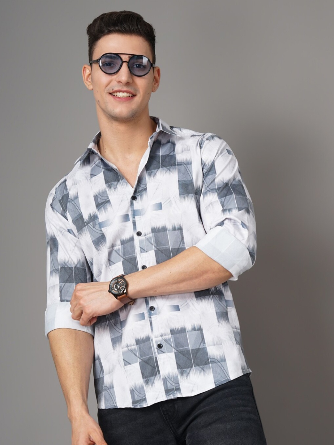

PAUL STREET Smart Slim Fit Abstract Printed Casual Shirt, White