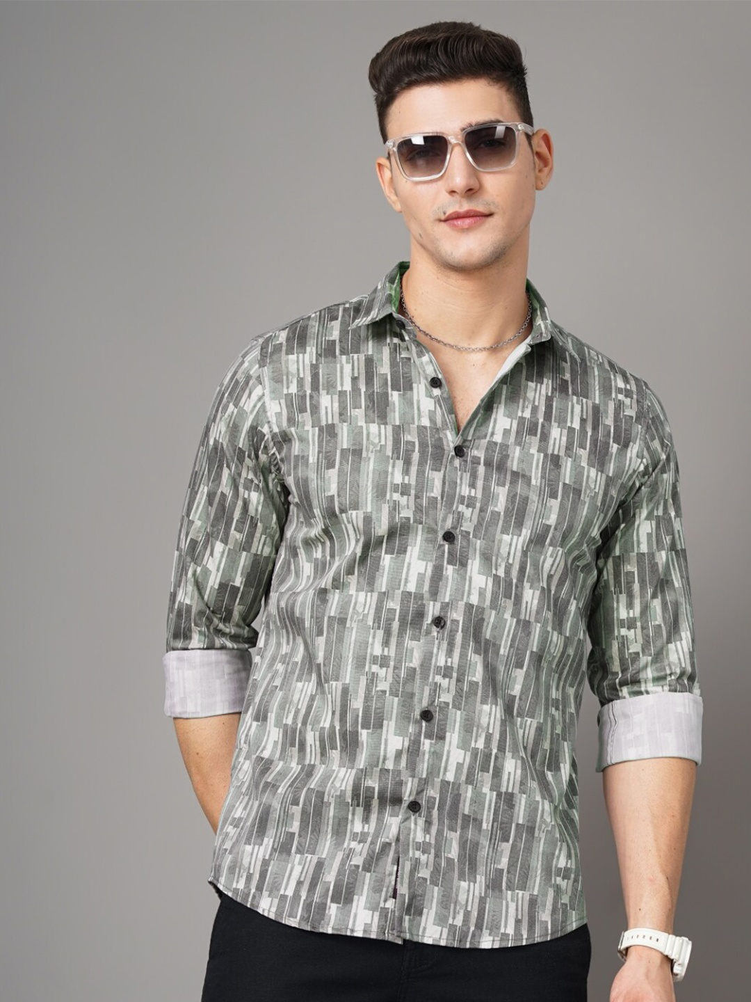 

PAUL STREET Smart Slim Fit Abstract Printed Casual Shirt, Green