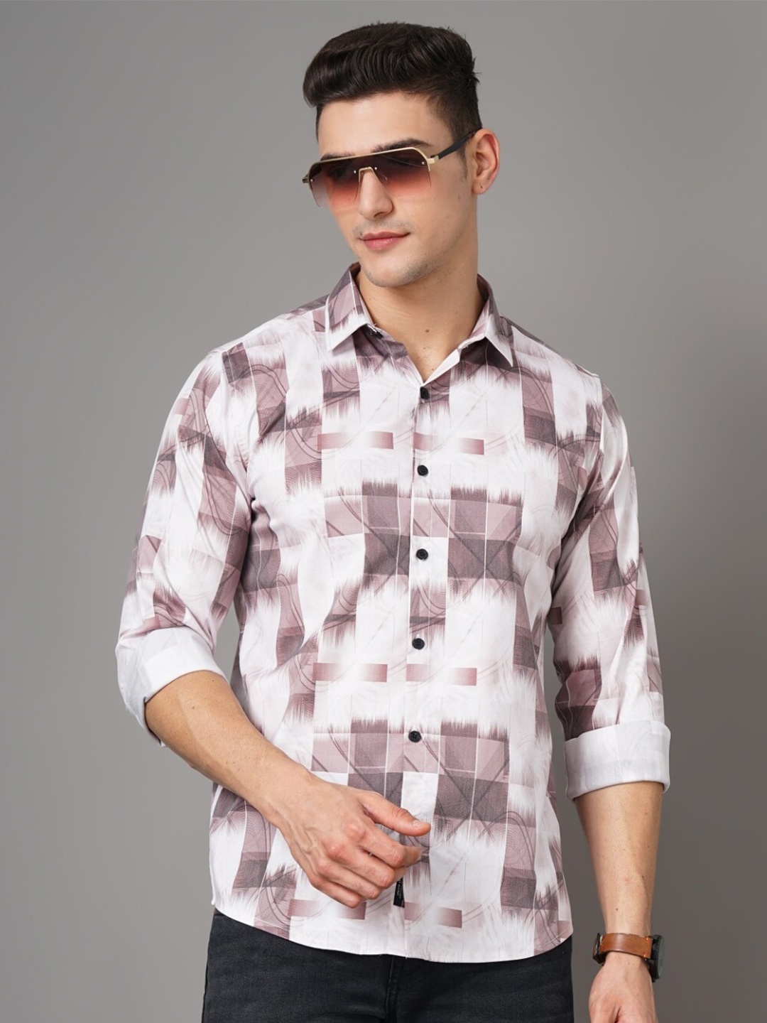 

PAUL STREET Smart Slim Fit Abstract Printed Casual Shirt, White