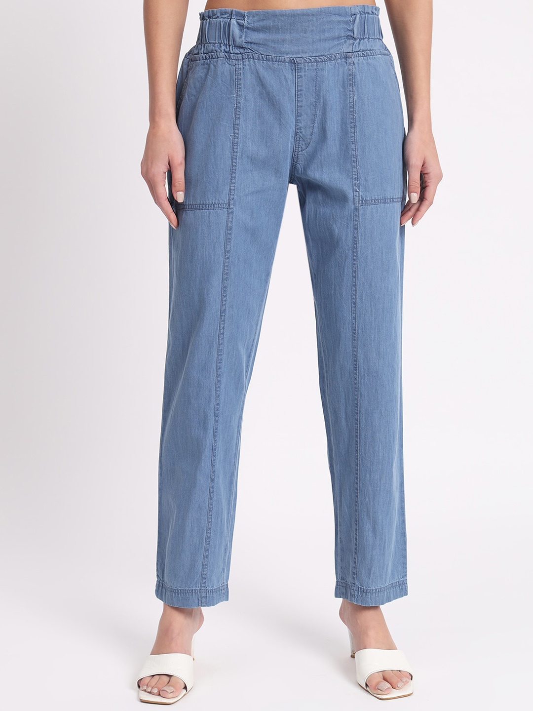 

BAESD Women Relaxed Straight Leg Straight Fit Denim Trousers, Blue