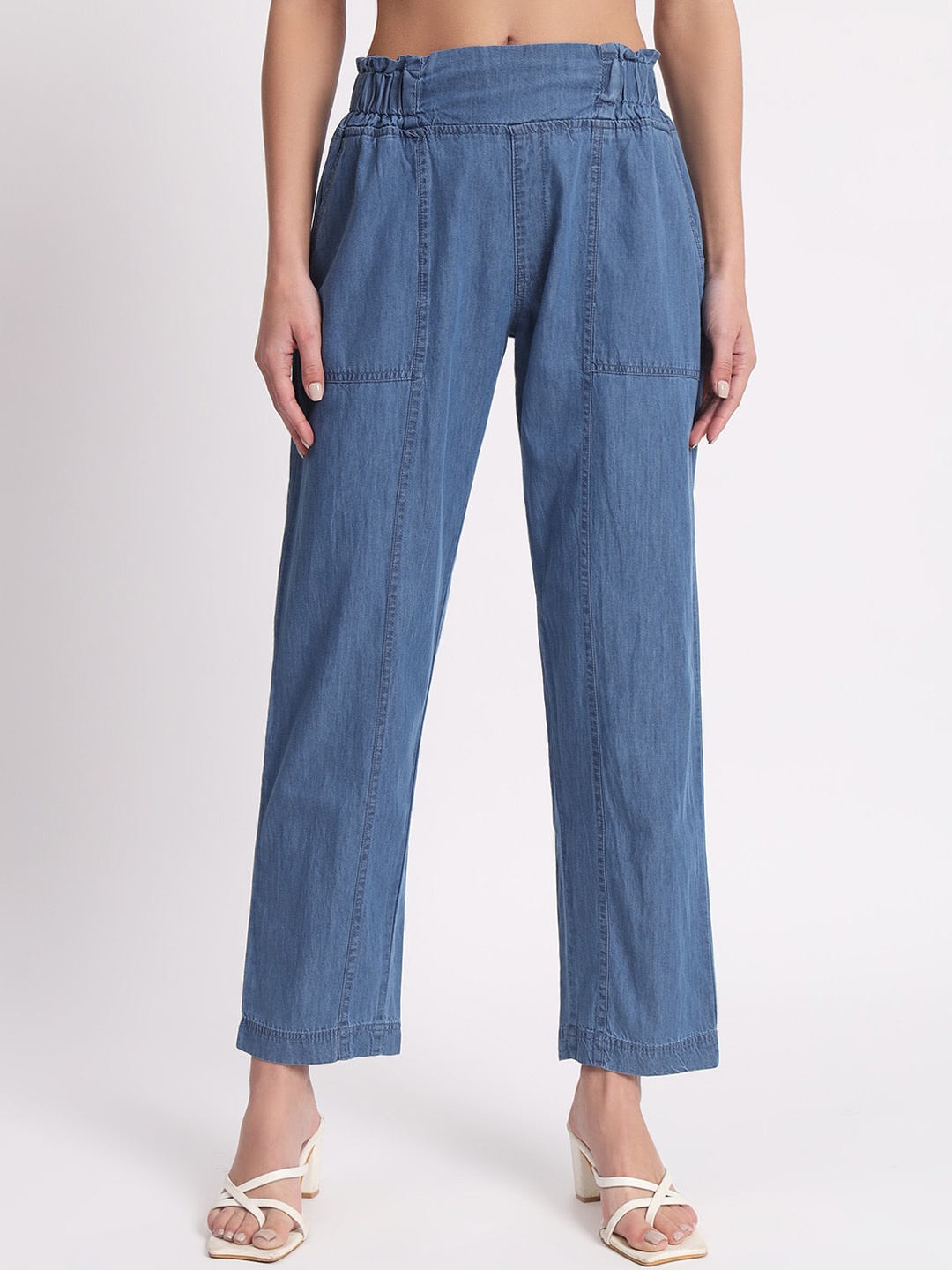 

BAESD Women Relaxed Straight Leg High Rise Denim Trousers, Blue