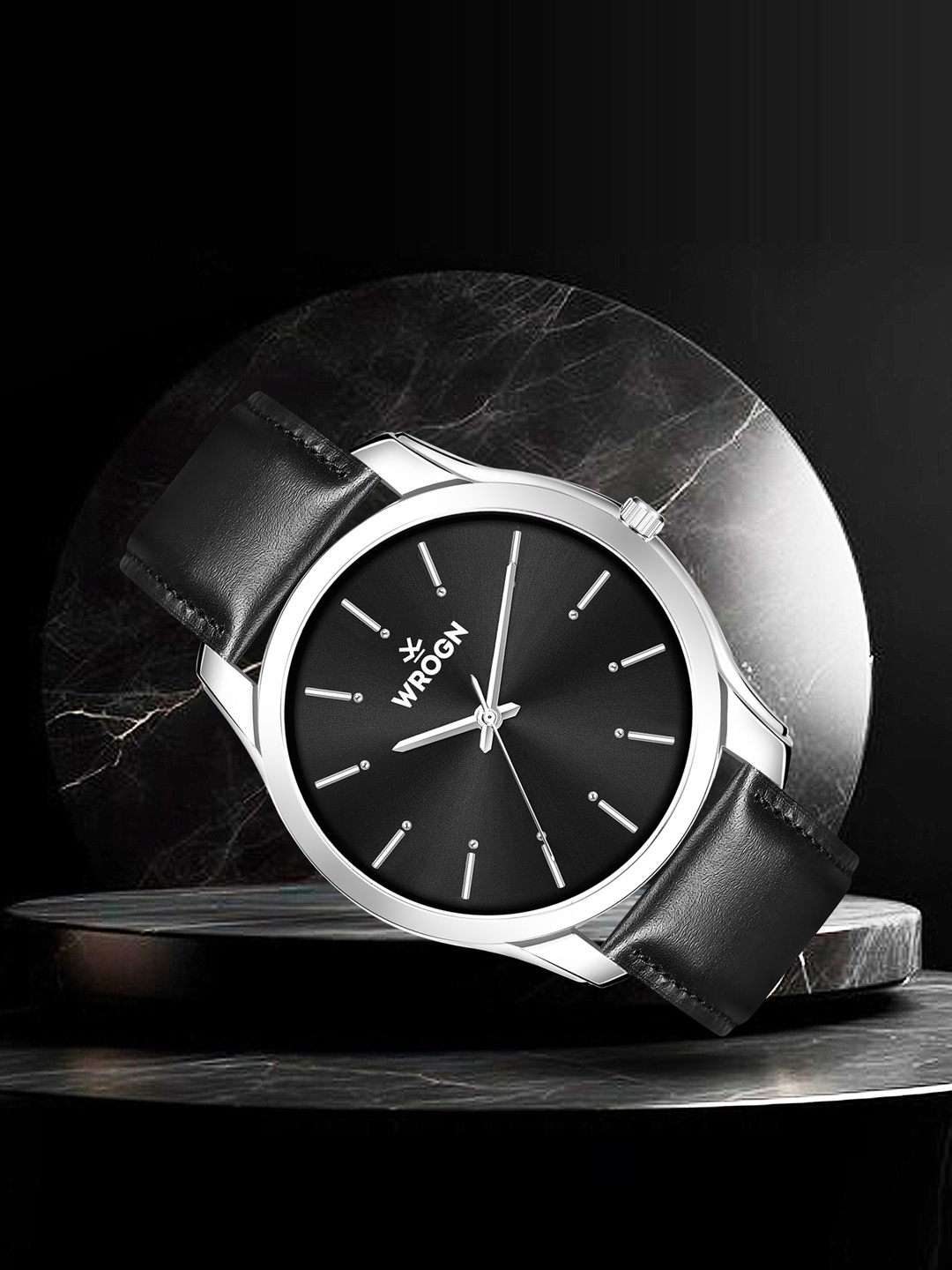 

WROGN Men Leather Straps Analogue Watch WR-6603-Black