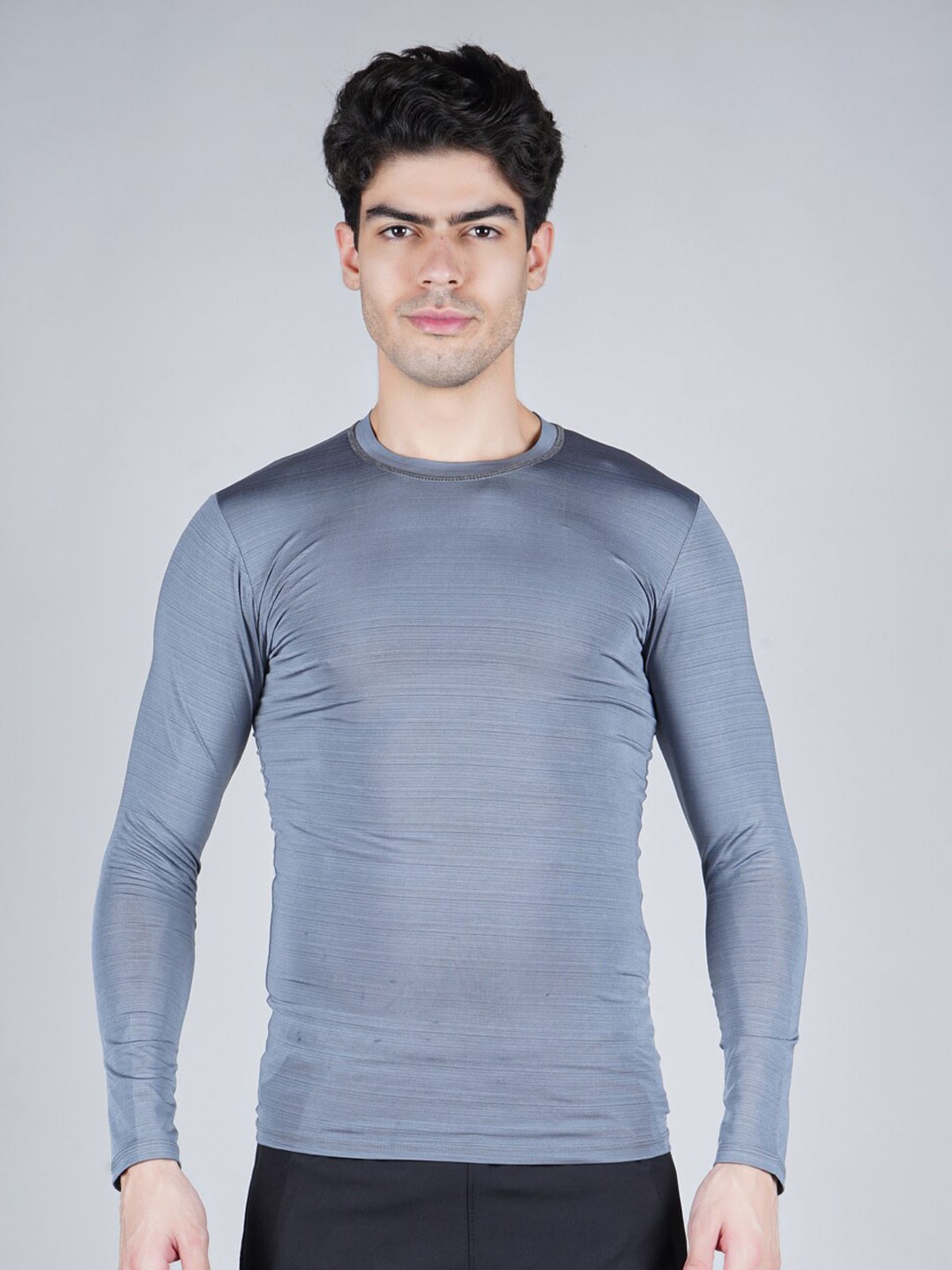 

NEVER LOSE Men Grey Compression T-shirt