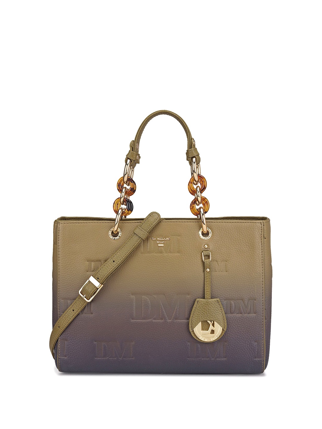 

Da Milano Textured Leather Structured Handheld Bag With Tasselled, Olive