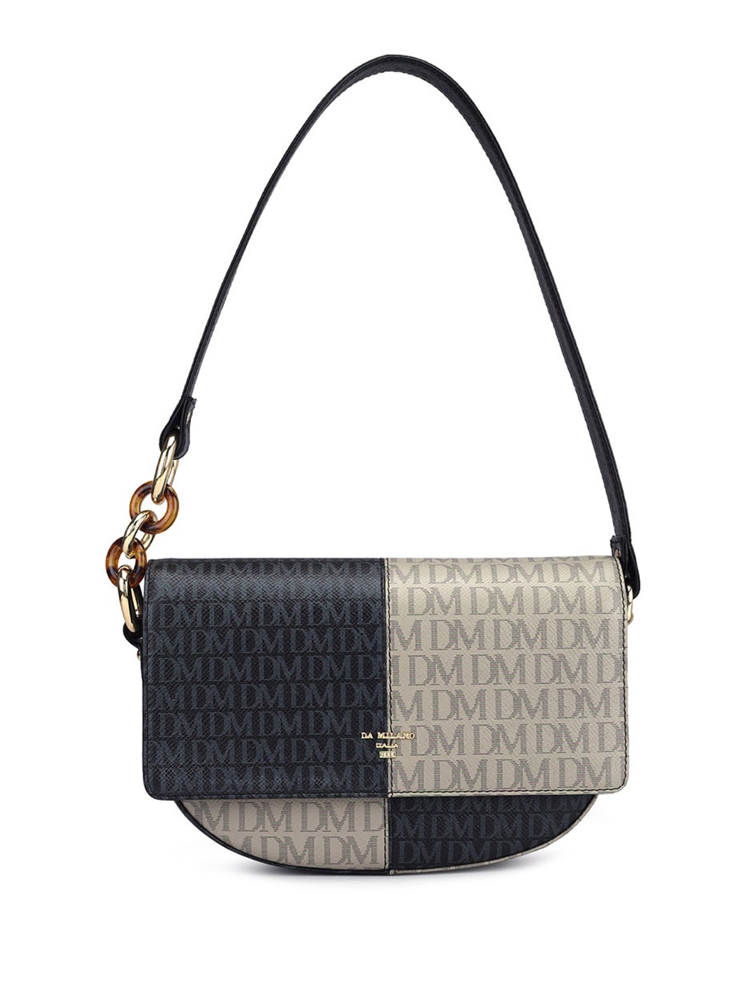 

Da Milano Printed Leather Structured Sling Bag, Black