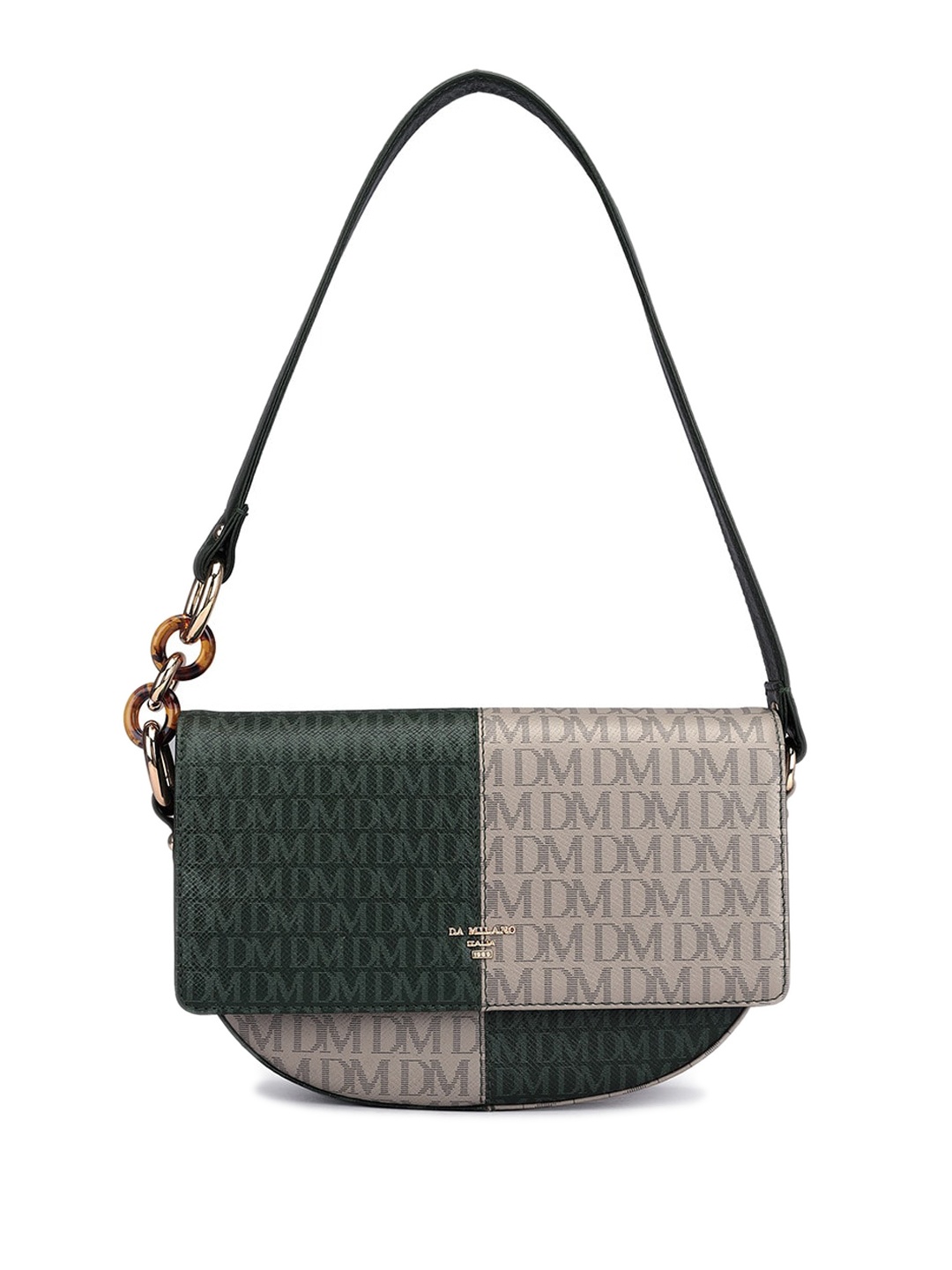 

Da Milano Typography Printed Leather Hobo Bag, Green