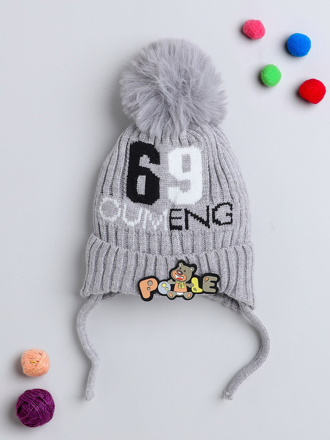 

The Magic Wand Kids Woollen Self Design Beanie Cap, Grey
