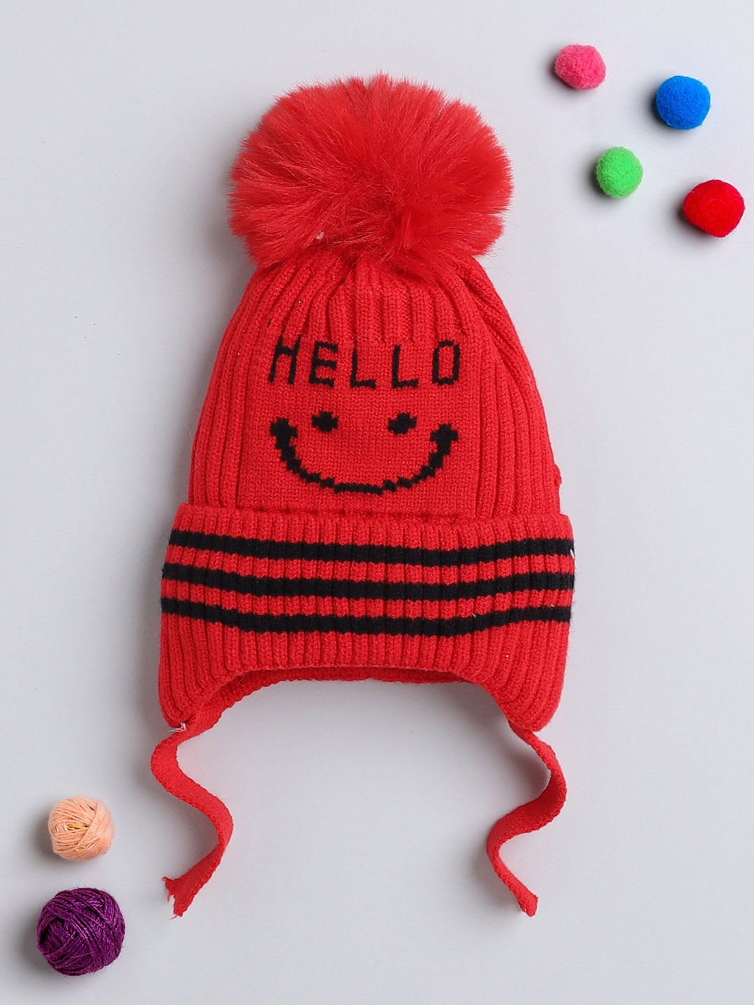 

The Magic Wand Kids Self Design Woollen Beanie, Red