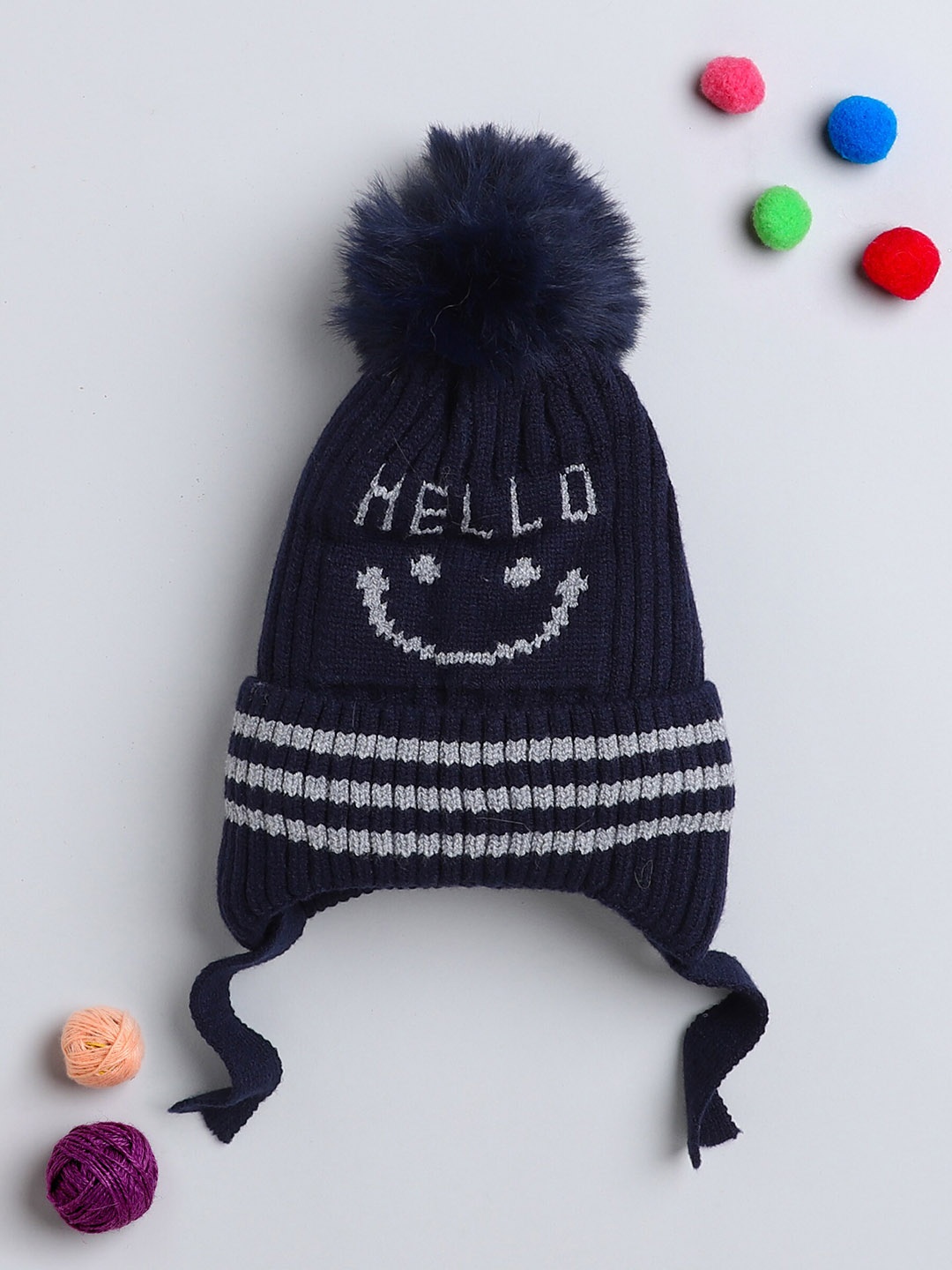 

The Magic Wand Kids Self Design Woolen Beanie Cap, Navy blue