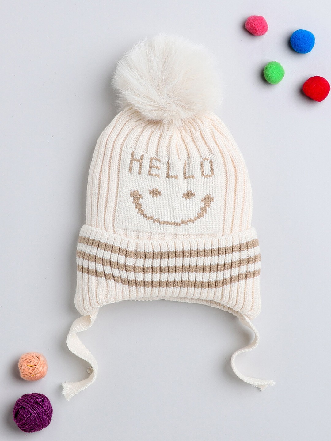 

The Magic Wand Kids Self Design Woolen Beanie Cap, Off white
