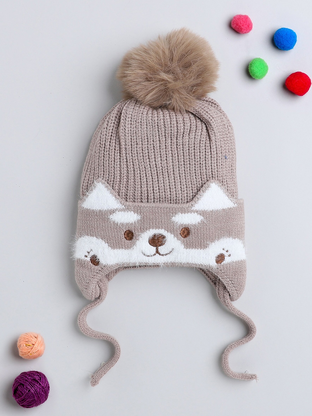 

The Magic Wand Kids Self Design Woollen Beanie, Brown
