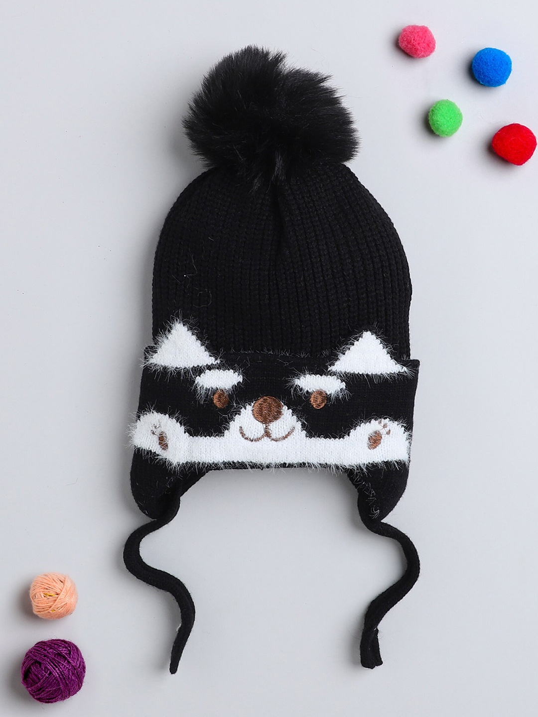 

The Magic Wand Kids Self Design Woolen Beanie Cap, Black