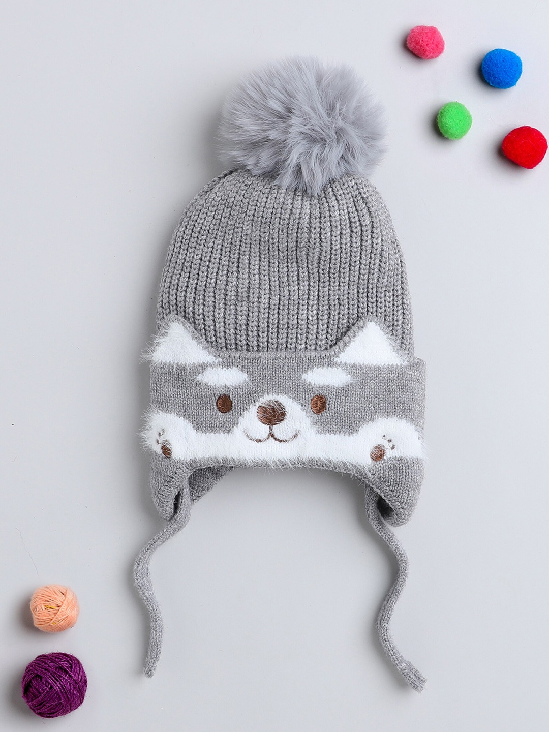 

The Magic Wand Kids Woollen Self Design Beanie Cap, Grey