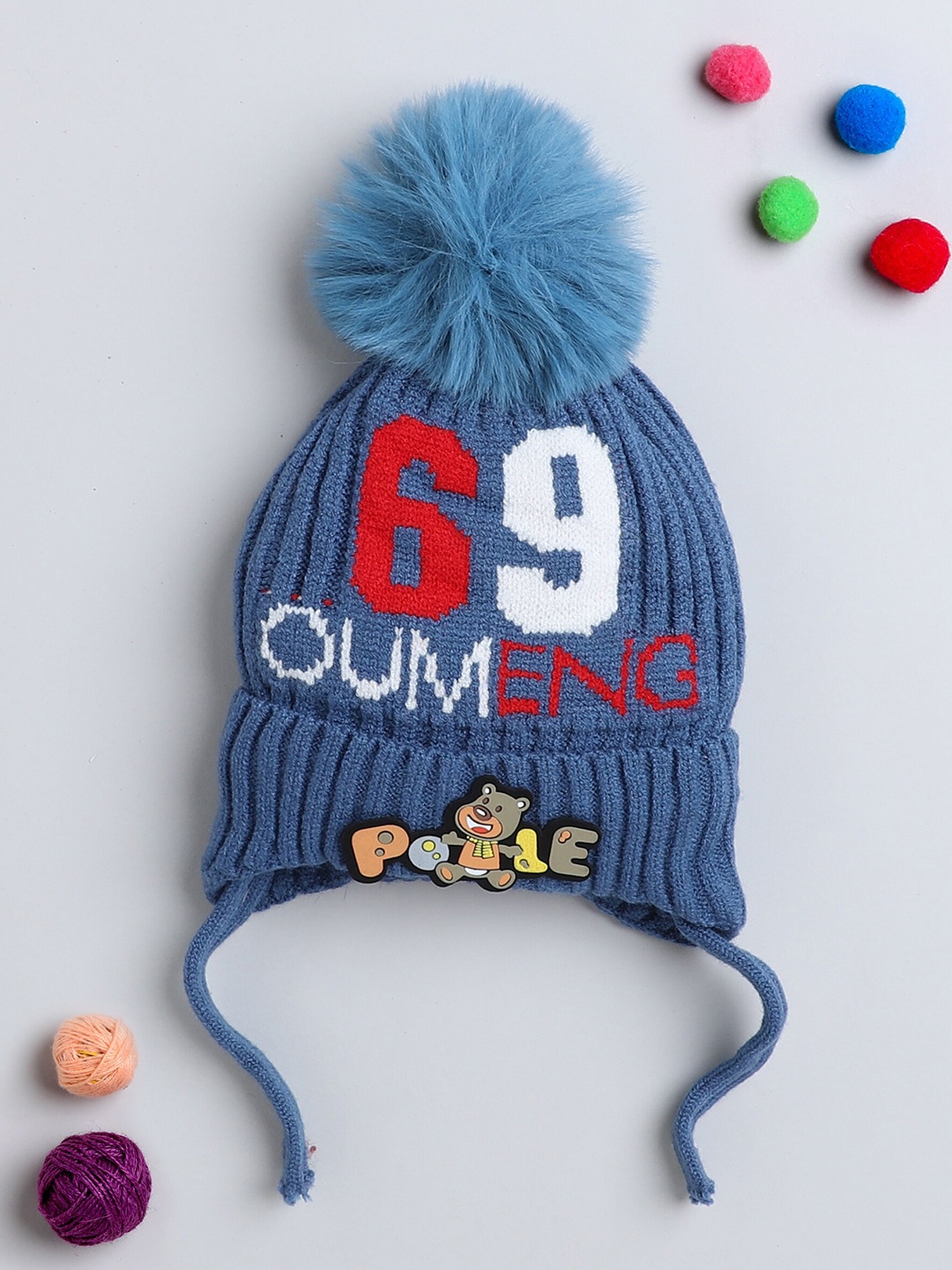 

The Magic Wand Kids Self Design Woolen Beanie Cap, Blue