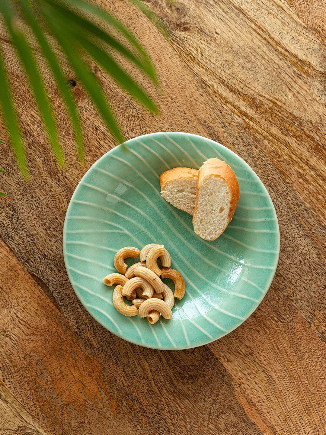 

ExclusiveLane Hand Glazed Ceramic Microwave Safe Hand-Etched Pasta Plate, Sea green