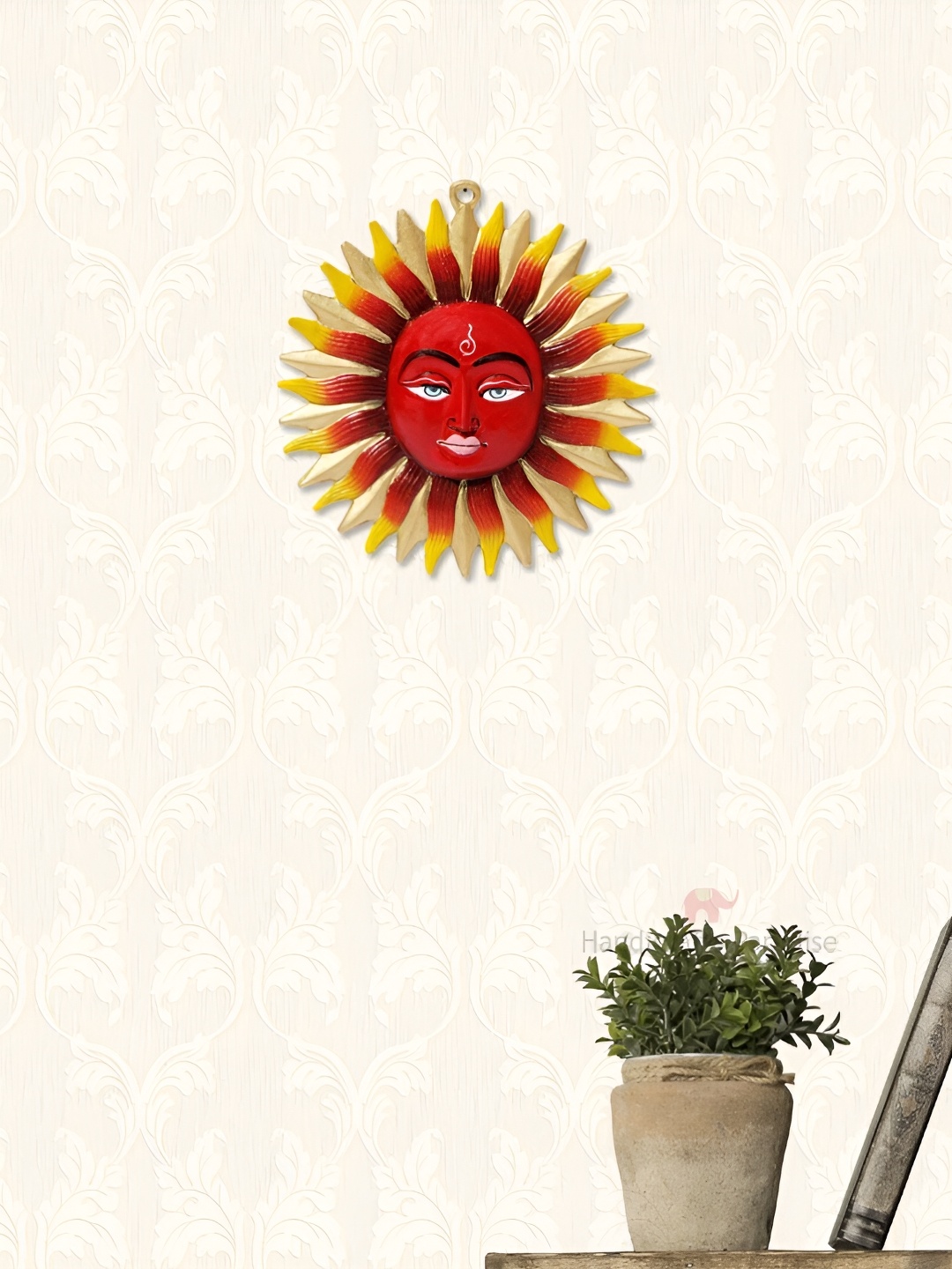 

HANDICRAFTS PARADISE Red & Yellow Sun shaped Wall Hanging