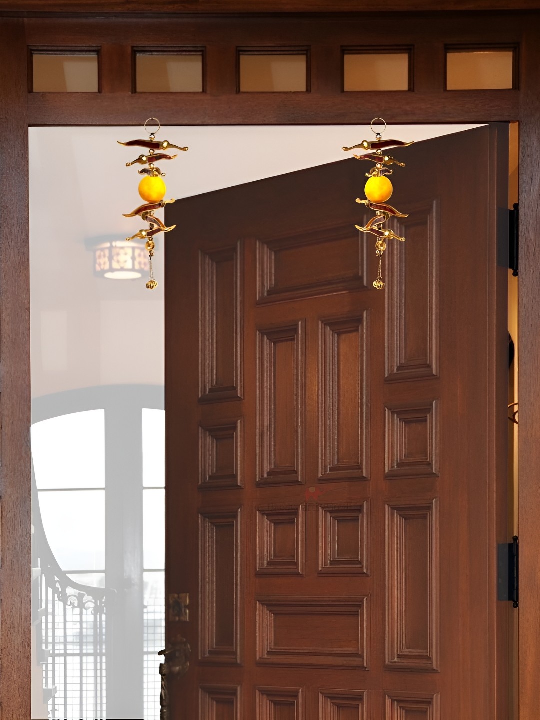 

HANDICRAFTS PARADISE Red & Yellow 2 Pieces Neembu Mirch Wall & Door Hanging, Metallic