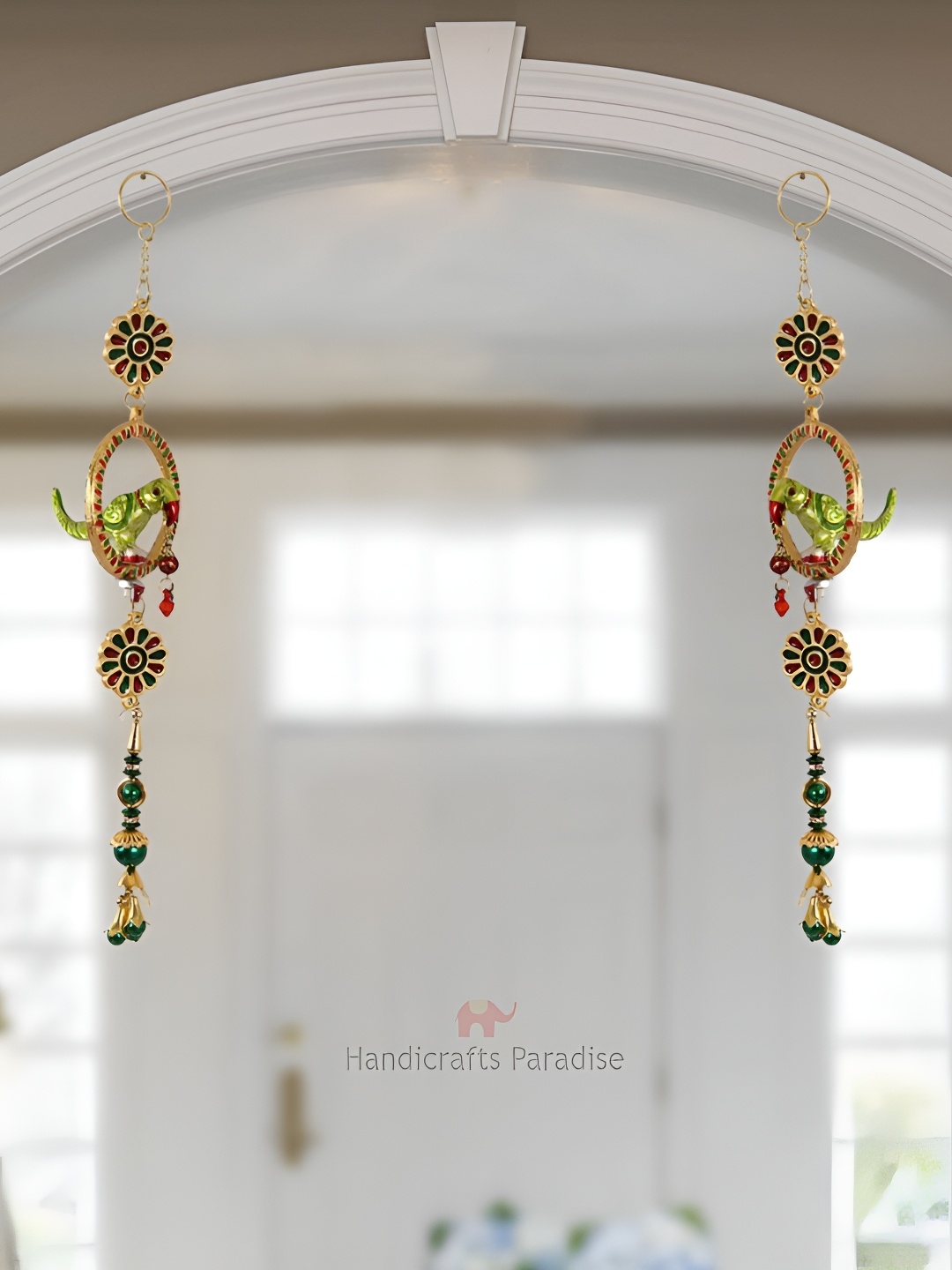 

HANDICRAFTS PARADISE Green & Gold Toned Parrot Shaped With Bell Hanging Wall Decors