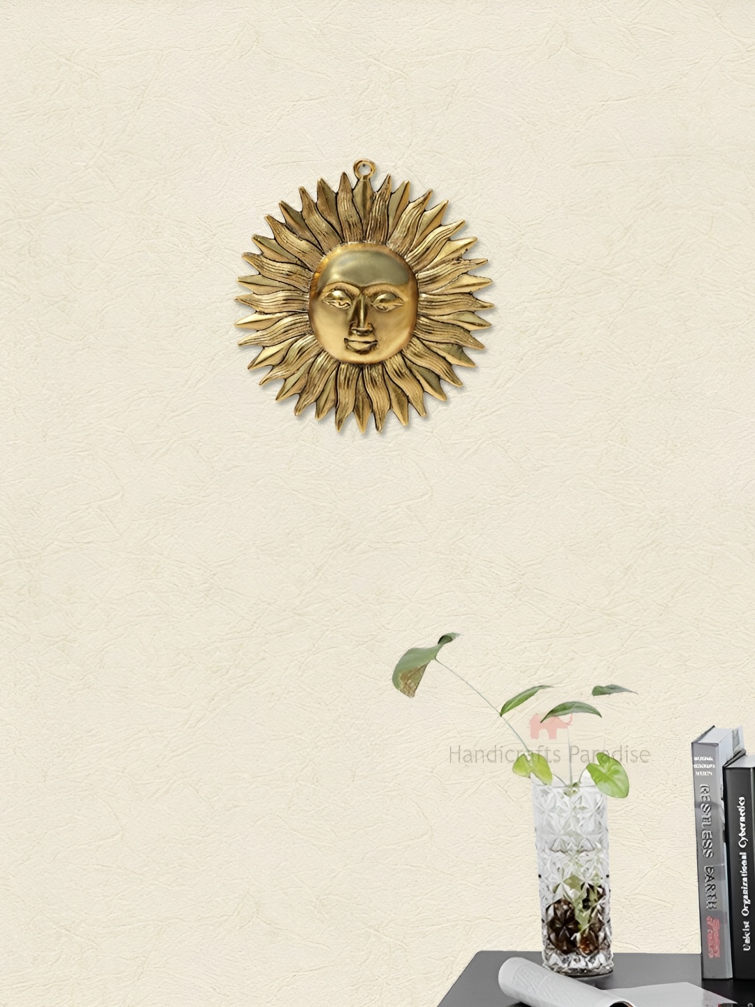 

HANDICRAFTS PARADISE Gold Toned Sun Shaped Hanging Wall Decor