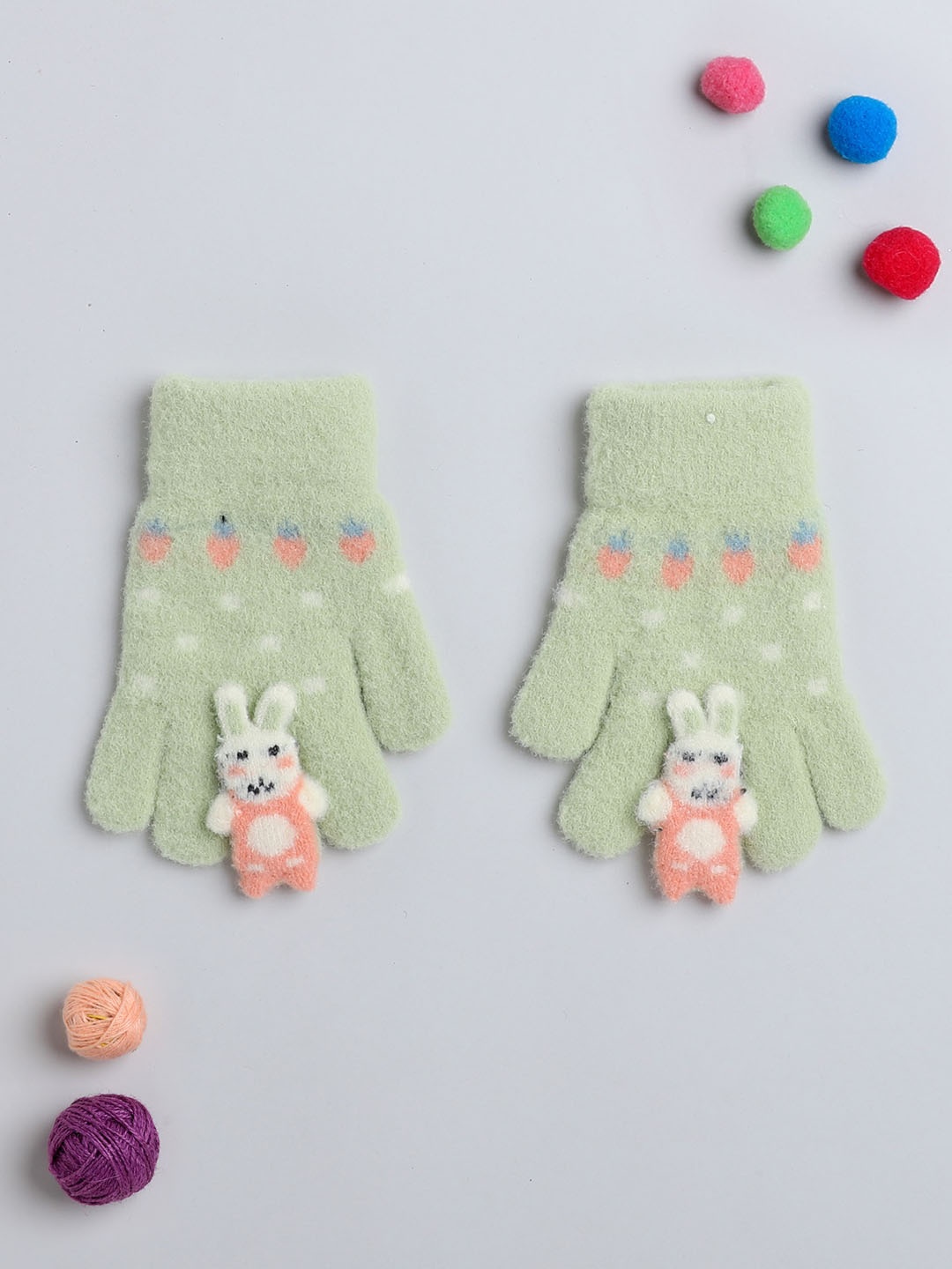 

The Magic Wand Kids Patterned Woollen Hand Gloves, Green