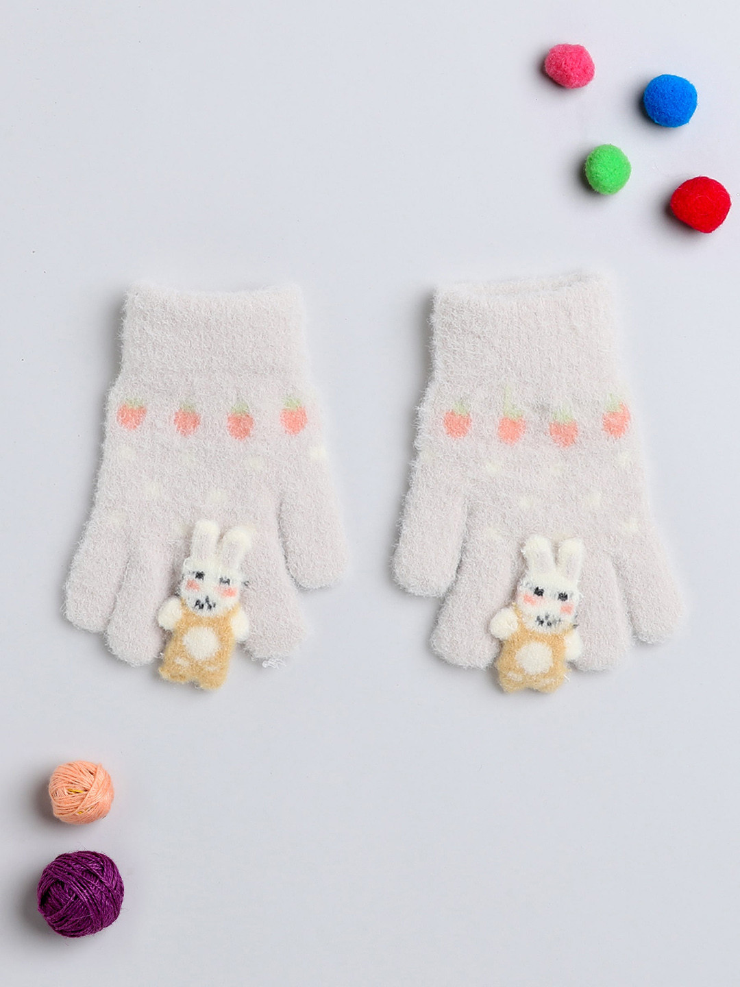 

The Magic Wand Kids Patterned Woollen Hand Gloves, Off white