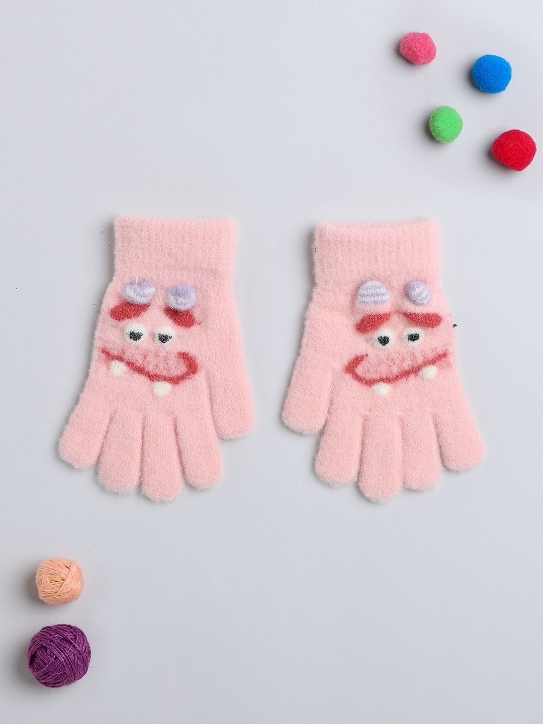 

The Magic Wand Girls Patterned Woollen Hand Gloves, Peach