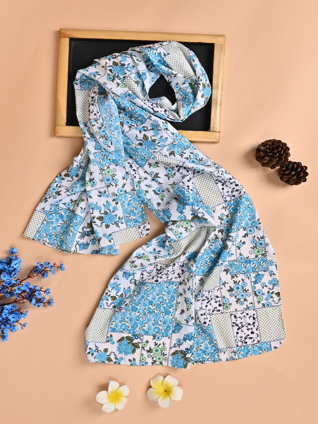 

Jewelz Floral Printed Stole, Blue