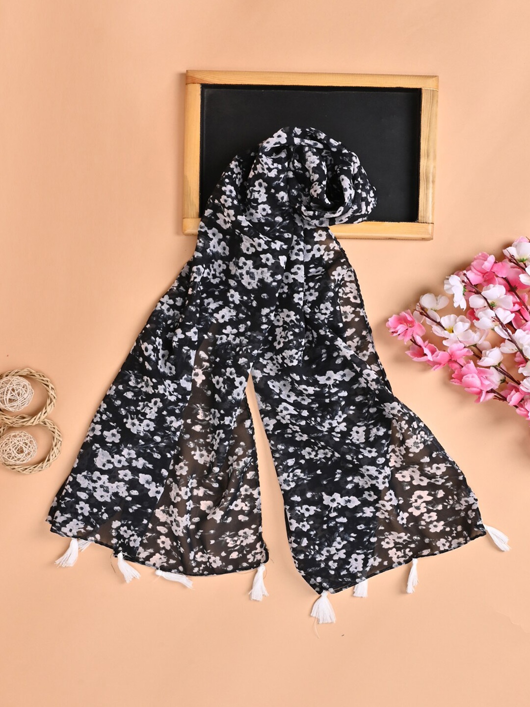 

Jewelz Floral printed Stole, Black