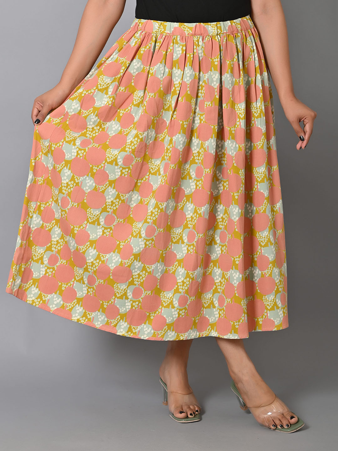 

BAESD Printed Midi Flared Skirts, Orange