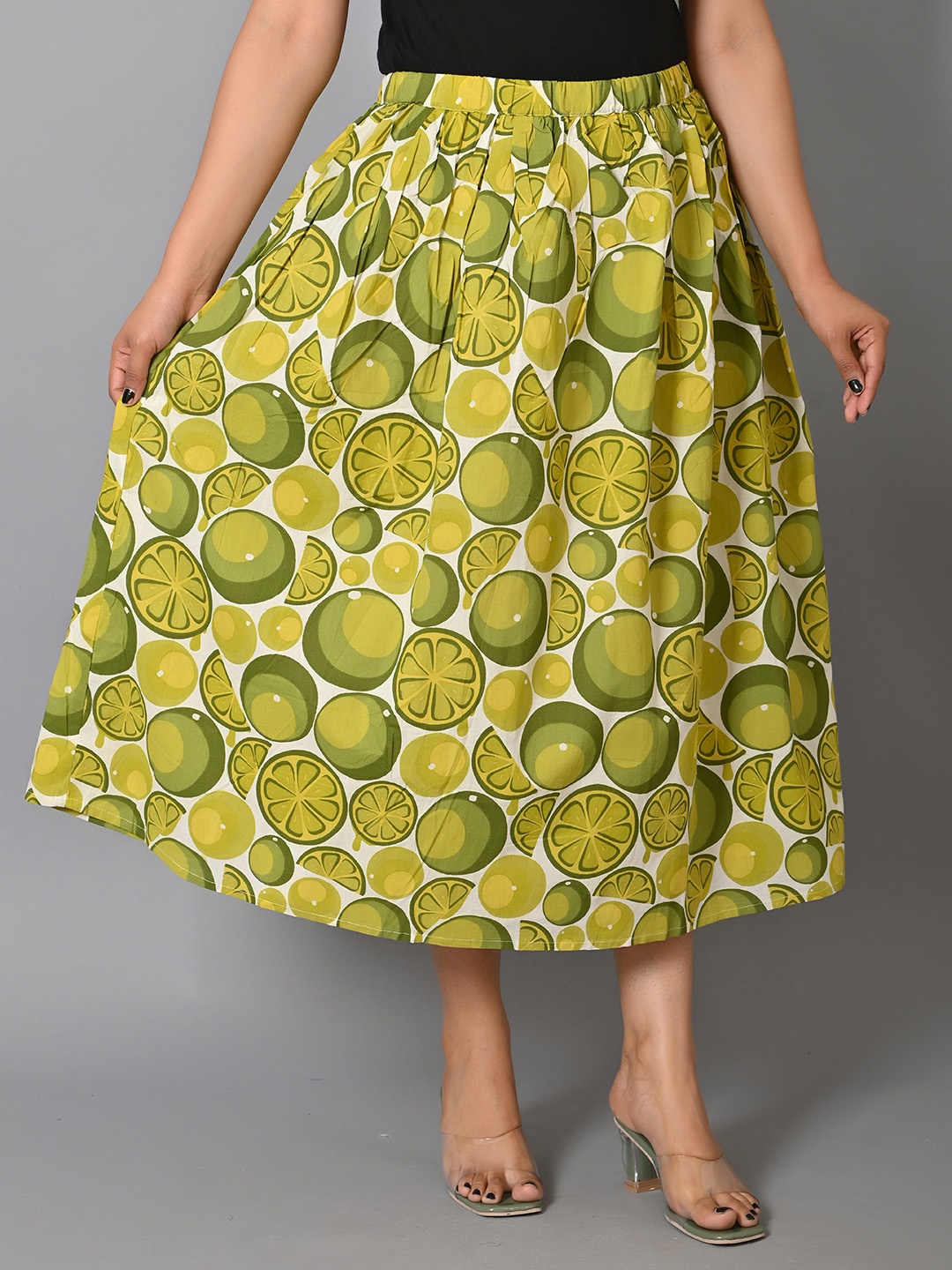 

BAESD Printed Flared Midi Skirt, Green