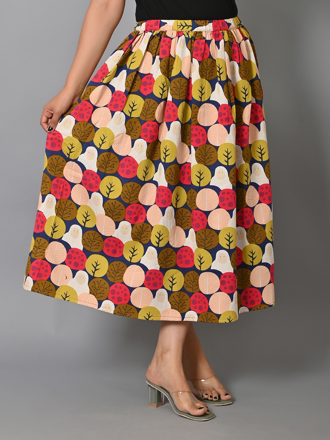 

BAESD Floral Printed Flared Midi Skirt, Yellow