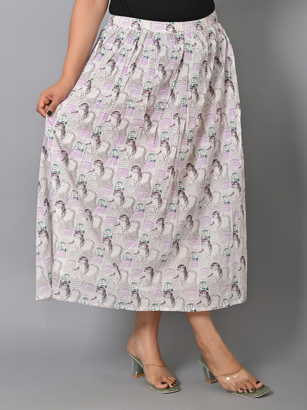 

BAESD Printed Flared Midi Skirt, Pink