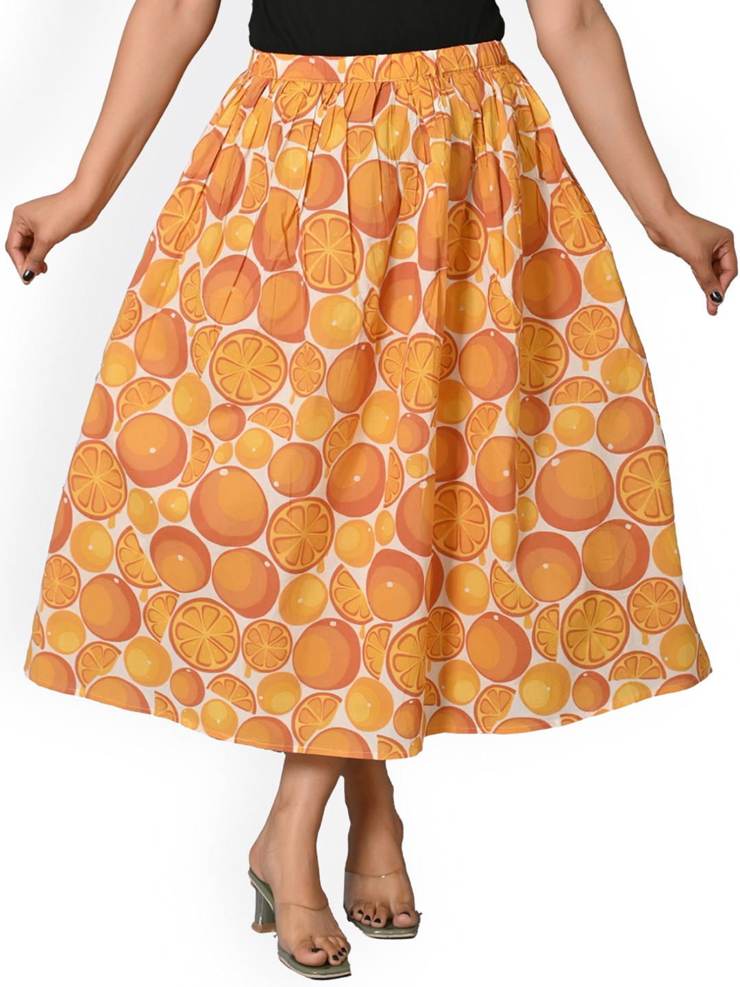 

BAESD Conversational Printed Midi Flared Skirts, White