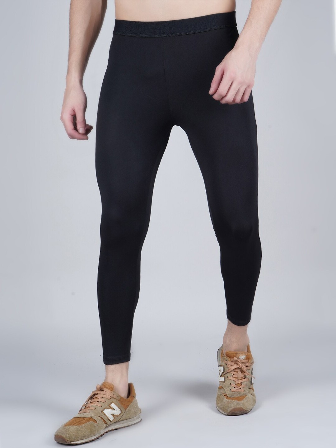 

NEVER LOSE Men Mid-Rise Running Tights, Black