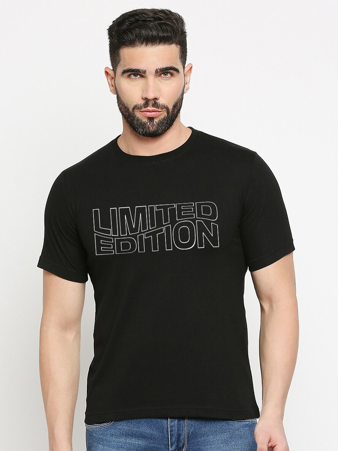 

MOD ECRU Typography Printed Cotton T-shirt, Black
