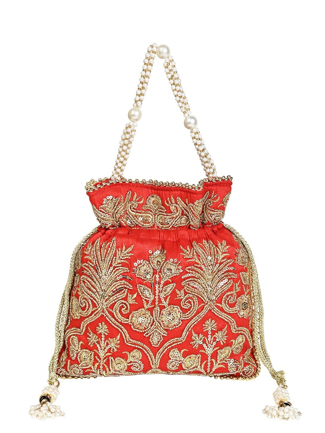 

Rocia Embellished Potli Clutch, Red