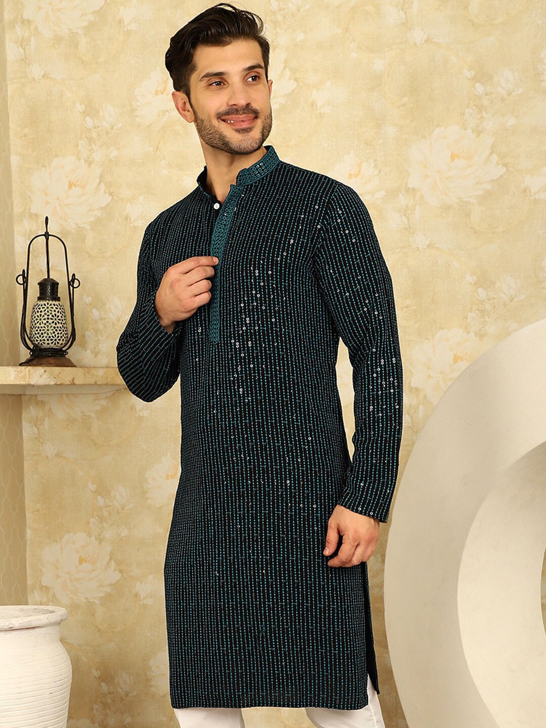

Jompers Embellished Chikankari Straight Kurta, Teal