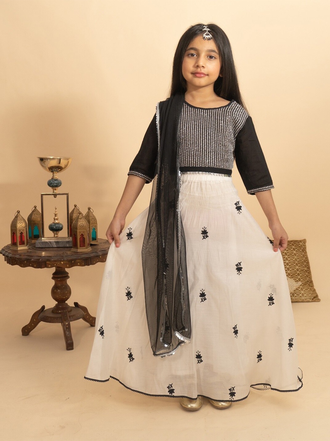 

BAESD Girls Embroidered Sequinned Ready to Wear Lehenga Choli With Dupatta, Black