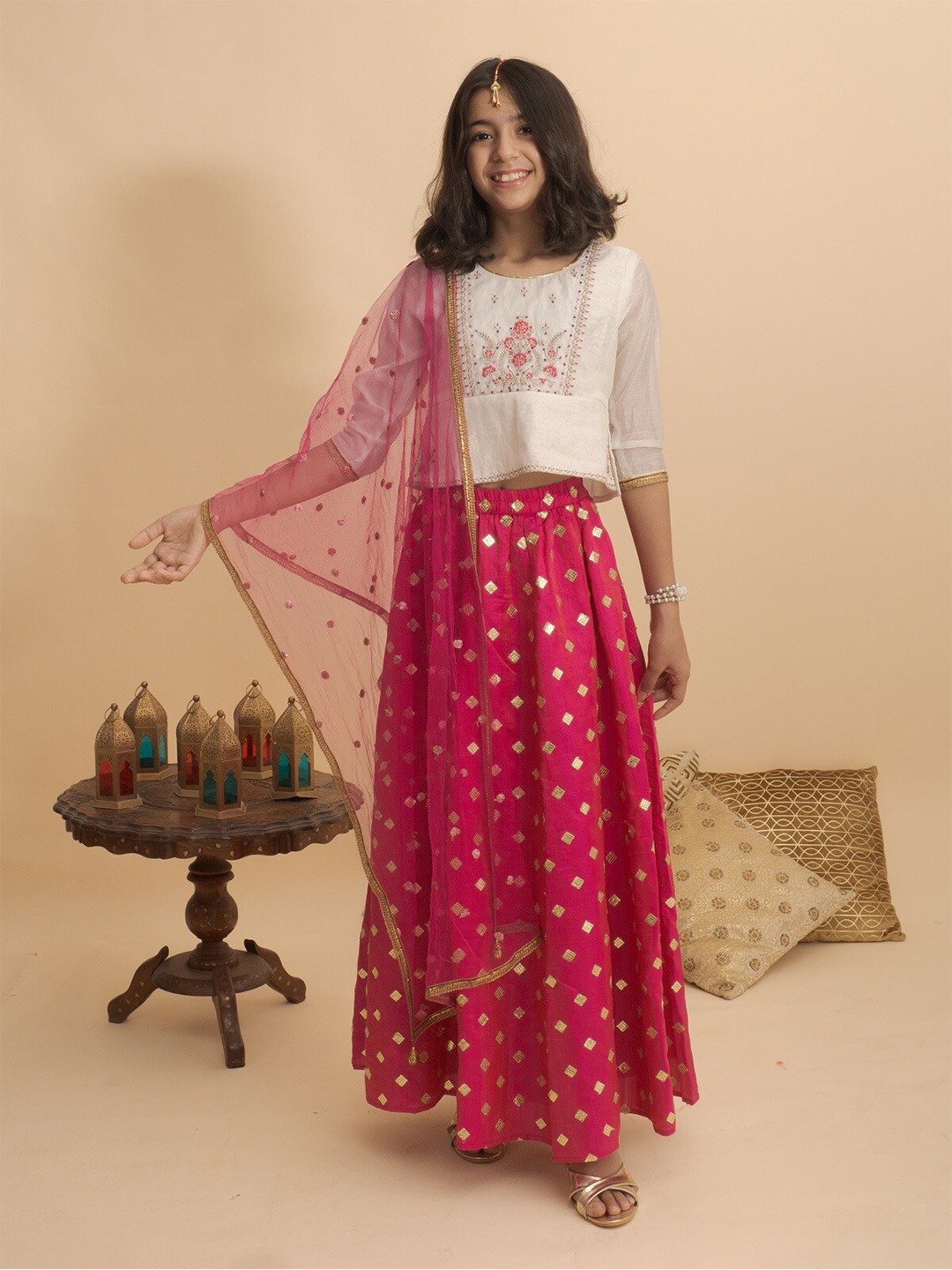 

BAESD Girls Floral Embroidered Ready to Wear Lehenga Choli With Dupatta, Pink