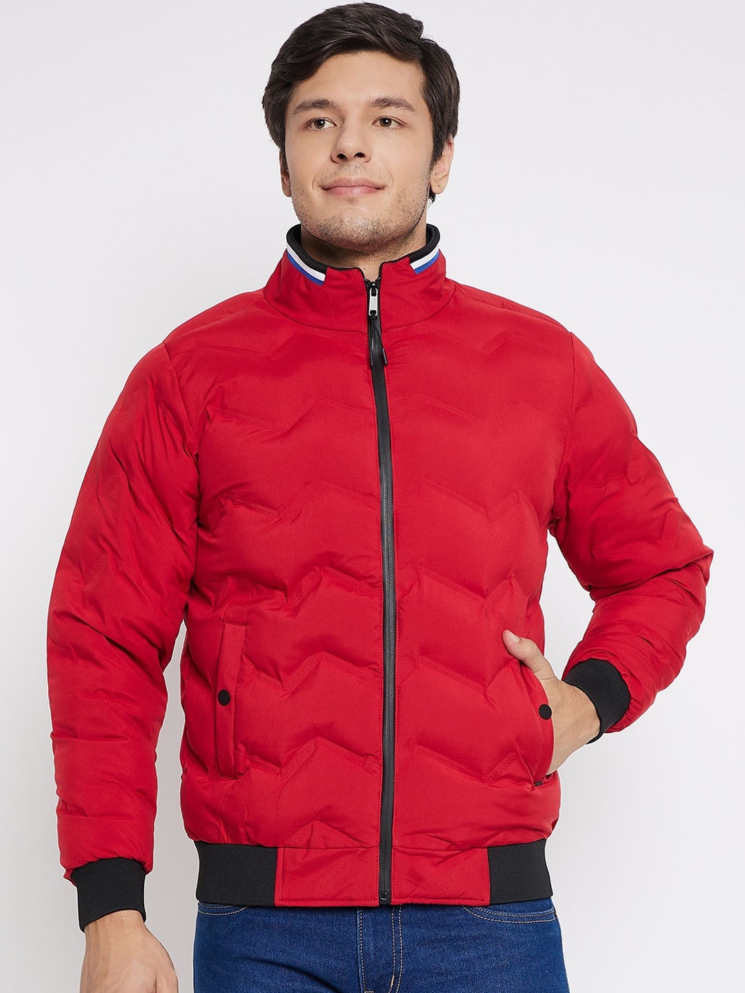 

Okane Mock Collar Long Sleeves Lightweight Nylon Jacket, Red